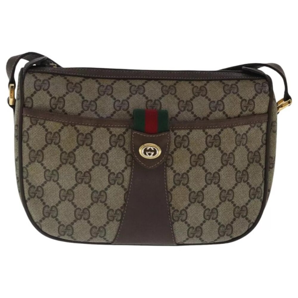 GUCCI GG Supreme Web Sherry Line Shoulder Bag PVC Beige - Picture 2 of 16